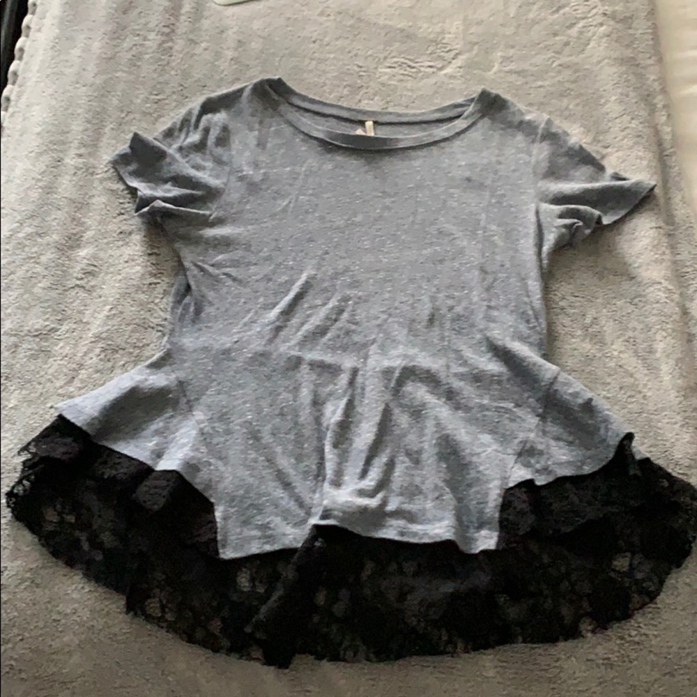 New Free People light blue tee with black lace